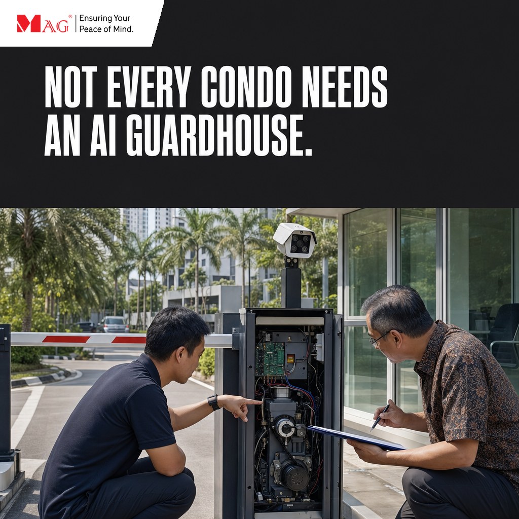 Technician showing a committee member inside the barrier gate housing